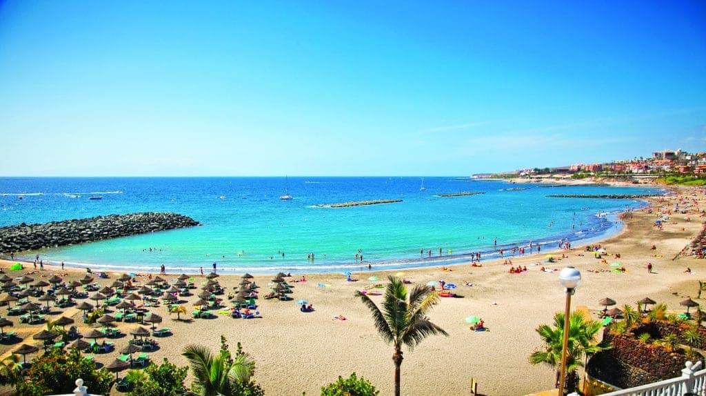 Beautiful send beach in Adeje Playa de las Americas on Tenerife, Spain.