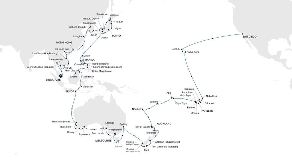 Silversea’s World Cruise 2029 unfolds in eight thoughtfully designed chapters, each crafted to reveal a different dimension of the Pacific’s vast cultural, historical, and natural landscape