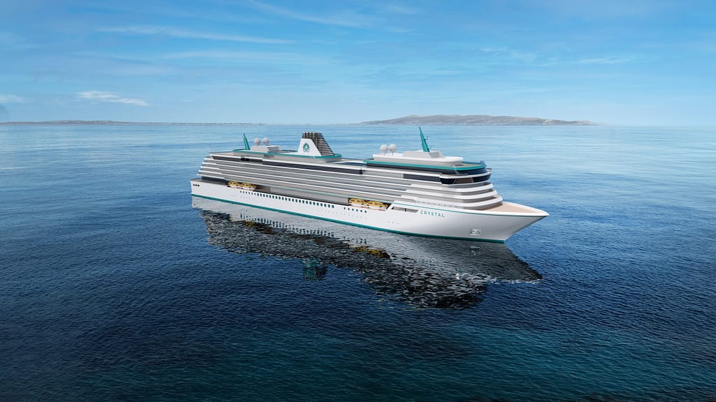 A rendered image of Crystals' third ocean ship