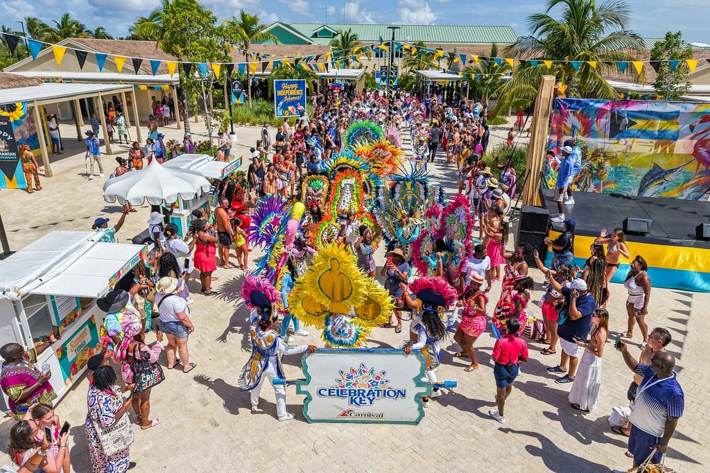 Guests greeted with birthday inspired Junkanoo performance as they arrive to Celebration Key on the destination’s first birthday