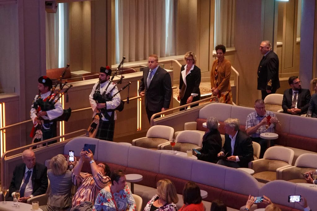 Bagpipes sound to mark the commencement of the naming ceremony