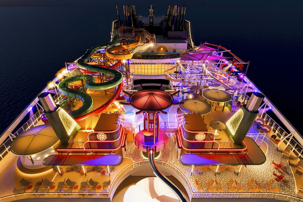MSC World Asia Harbour at night