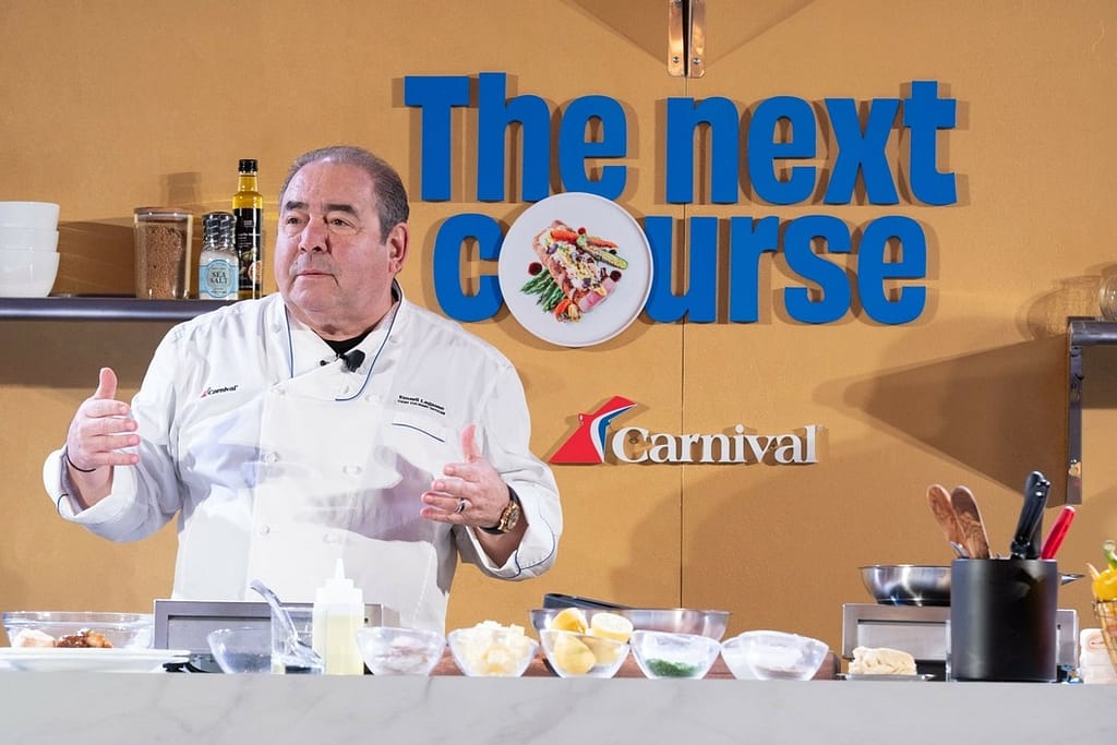 Carnival Cruise Lines' Chief Culinary Officer Emeril Lagasse puts on cooking demo showcasing one of Carnivals culinary creations
