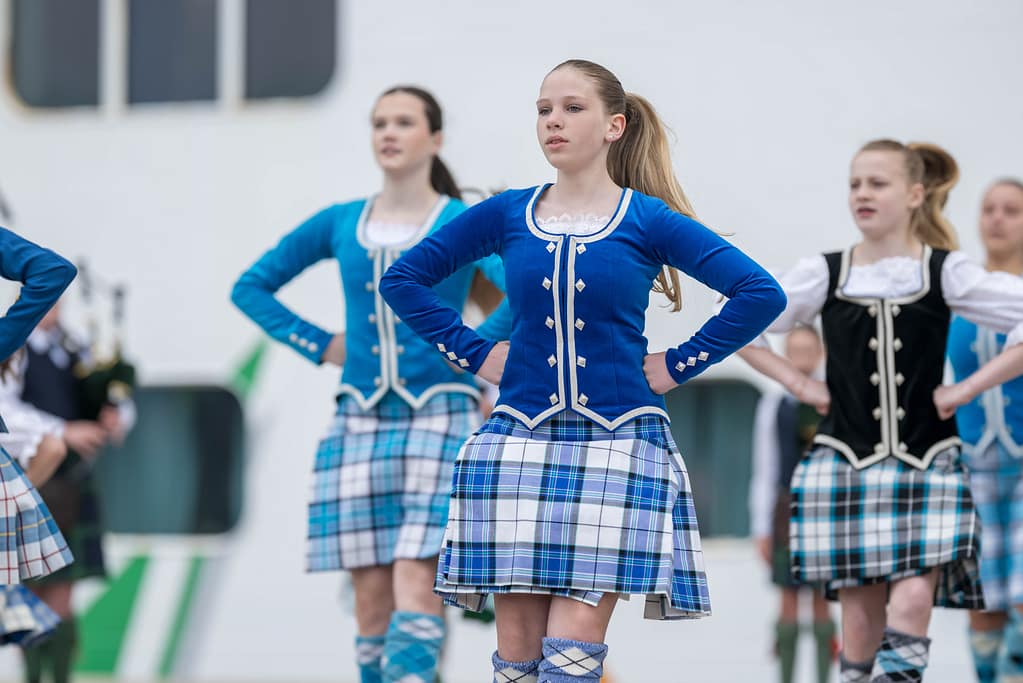Local dancers welcoming cruise guests on the quayside at Port of Aberdeen’s South Harbour