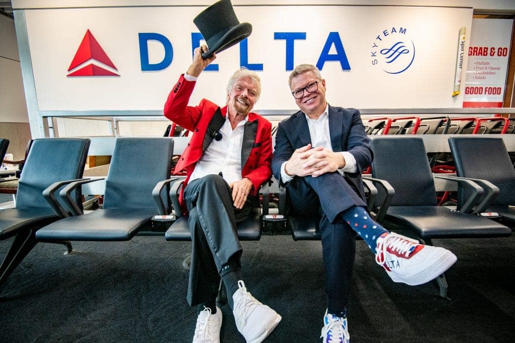 Delta Air Lines ane Virgin Voyages come together to give away a pair of tickets to each passenger on a flight to San Juan, Puerto Rico from Atlanta, Georgia at Hartsfield Jackson international Airport on Thursday February 29, 2024. (Chris Rank/ Rank Studios)