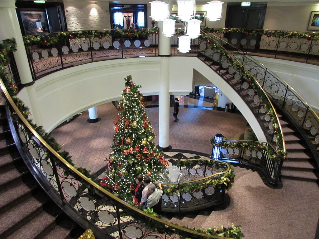 Oceania Cruises' Grand Staircase with Christmas Tree