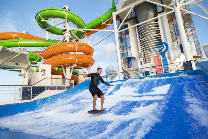 Guests onboard Liberty of the Seas can enjoy a collection of waterslides called the Perfect Storm including the first-ever boomerang slide, Tidal Wave. The hair-raising slide features a steep drop that propels riders up a near vertical wall for a moment of weightlessness and into free fall