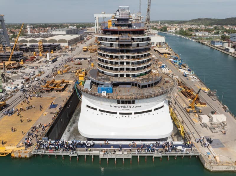 Norwegian Cruise Line celebrate the float out of Norwegian Aura