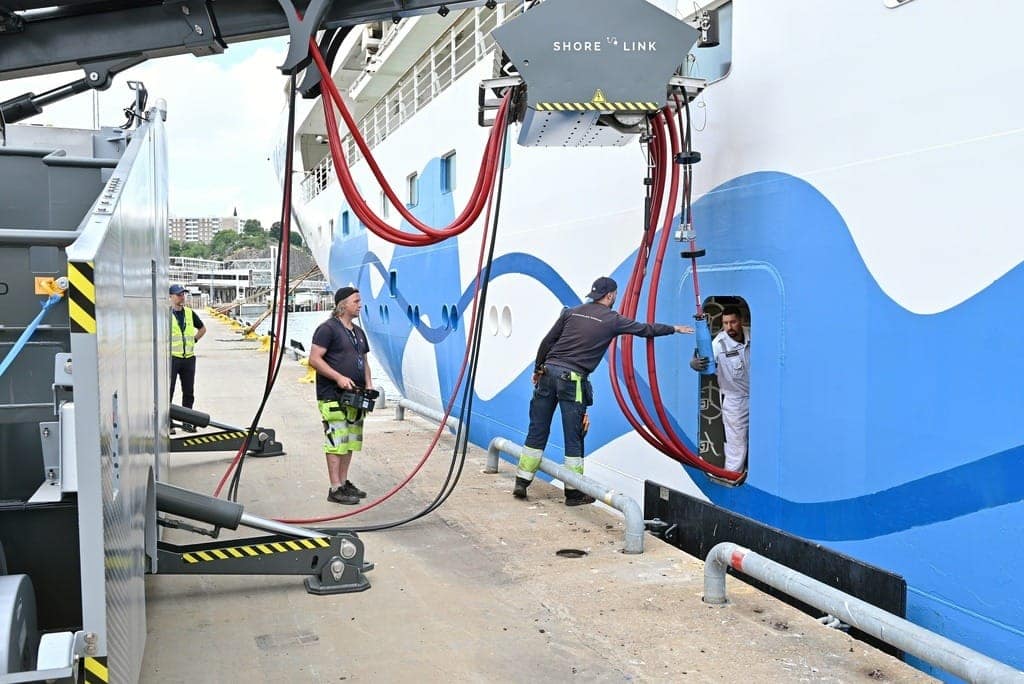 AIDAdiva connects to shore power in the Port of Stockholm