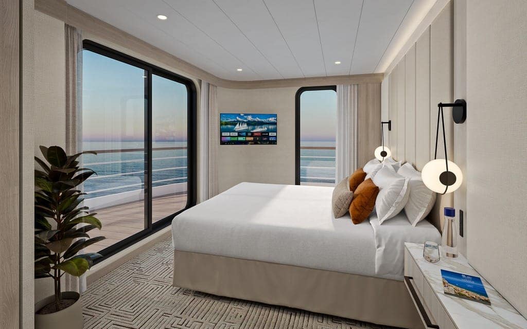 Windstar Cruises' Star Seeker, Horizon Owners Suite Bedroom - Rendered Image