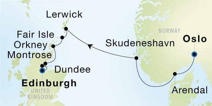 Oslo, Norway to Edinburgh (Leith), Scotland Aug 7 – 15, 2027 / 8 Days