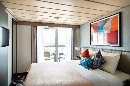 The upgraded cabins have new décor with vibrant artwork and upgraded wall coverings. They feature new furniture, beds, fully renovated bathrooms, updated carpeting, and improved balcony furniture