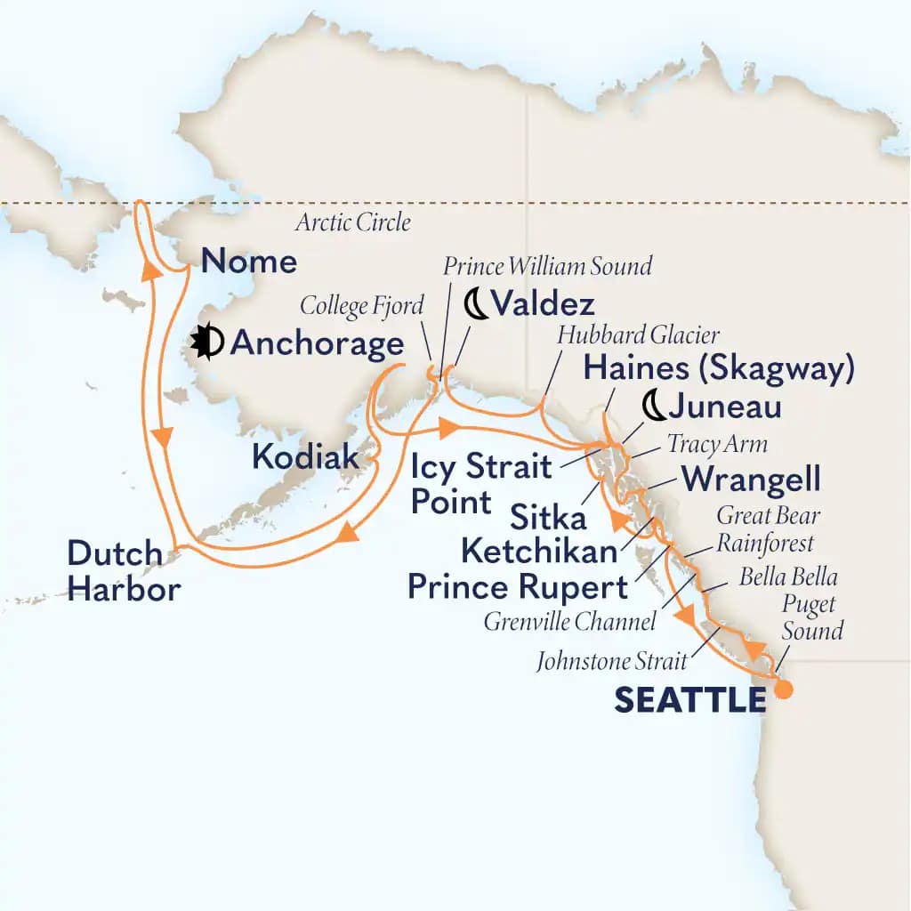 28-Day' 'Legendary Alaska Arctic Circle Solstice' Itinerary Map