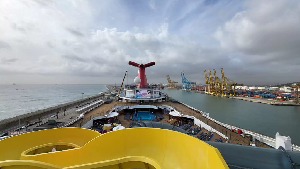 Carnival Freedom at Barcelona, once again sporting the iconic winged funnel