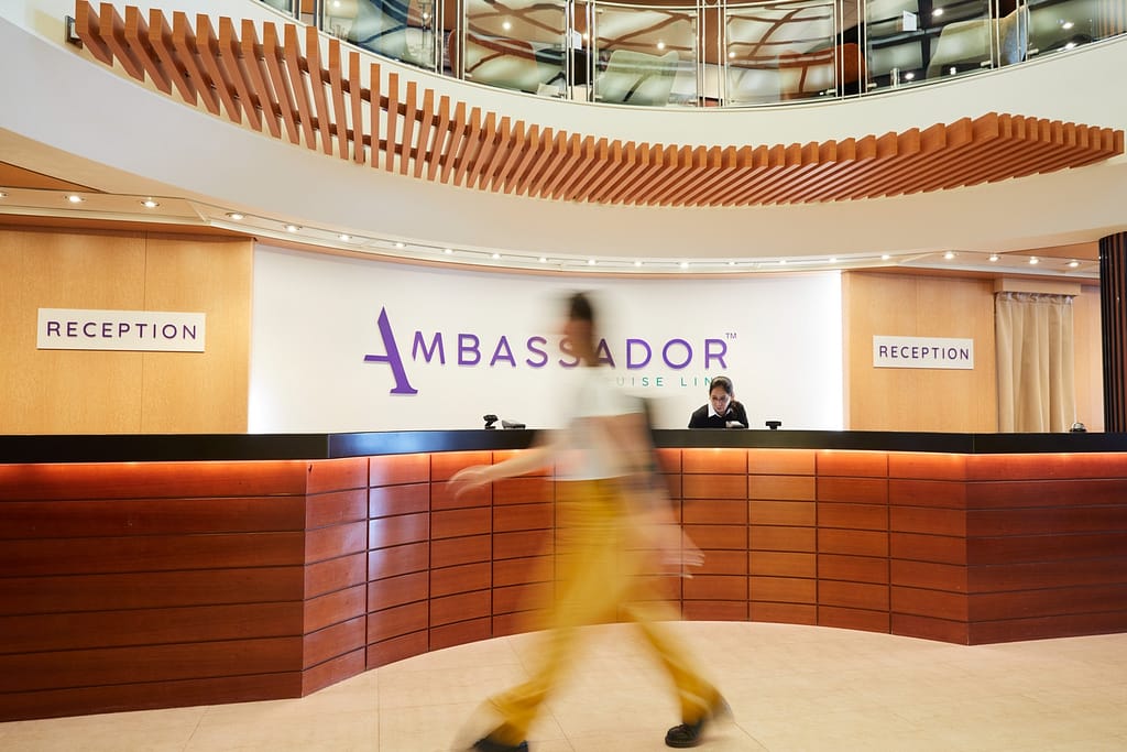 Ambassador Ambition Reception - Copyright 2023 Ambassador Cruise Line is a trading name of Ambassador Cruise Holidays Limited.