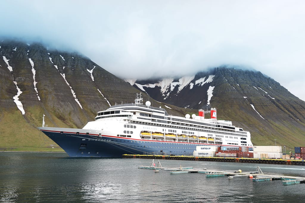 Fred. Olsen Cruise Lines' Borealis docked in Ísafjörður, Iceland