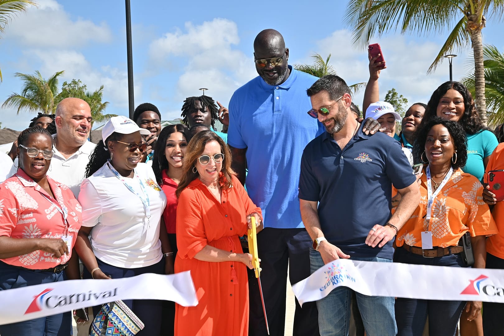 Carnival Cruise Line celebrates the opening of Celebration Key with Christine Duffy, Shaquille O'Neal and Josh Weinstein