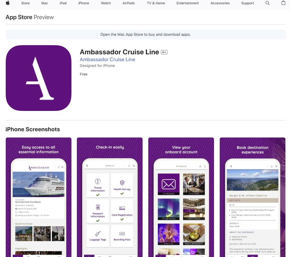 Ambassador Cruise Line App available from both iOS and Android Stores